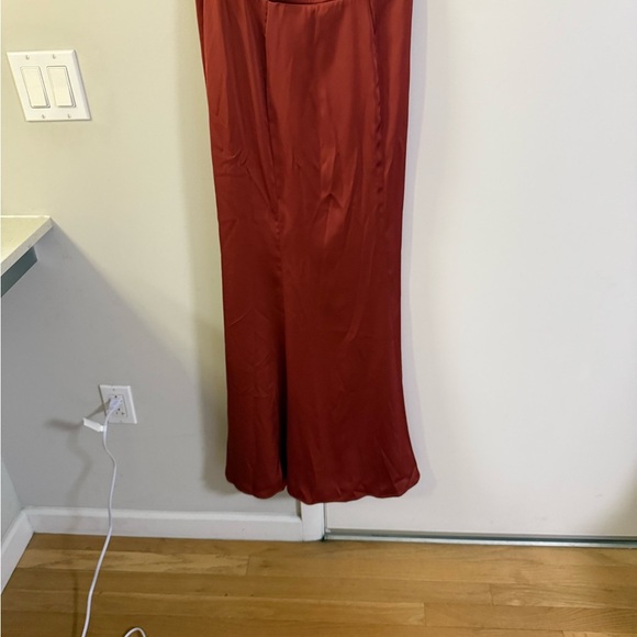 Azazie Bona A-line stretch satin bridesmaid dress in a rust/burnt orange 4 - Picture 3 of 8